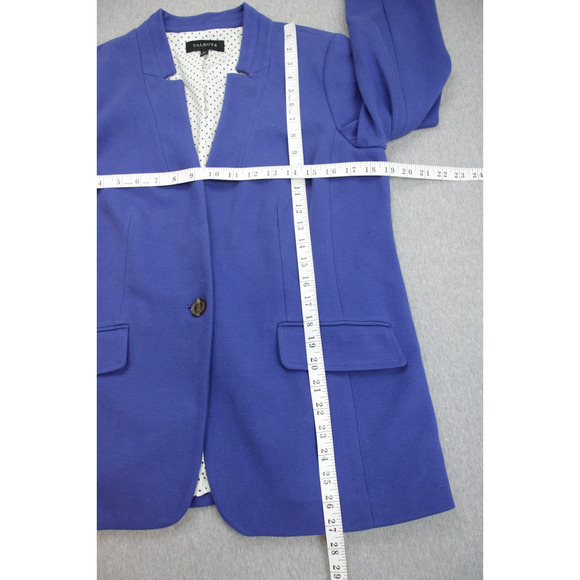 Talbots Blazer Womens Size 12 Blue Cotton Blend Collarless One Button Lined - Picture 7 of 9